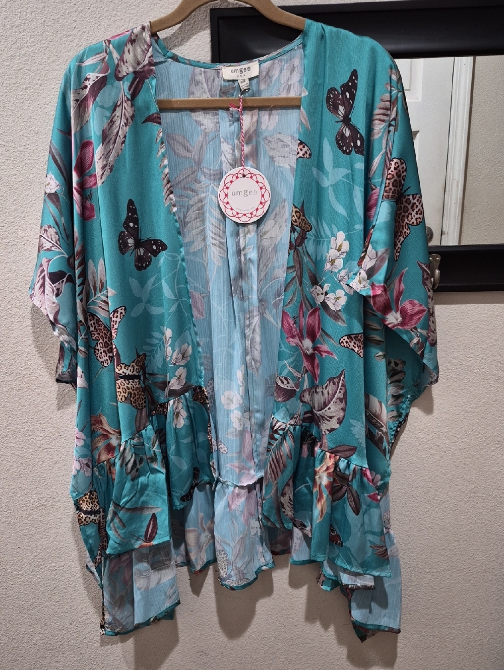Umgee Tropical Floral Kimono Top | Butterfly Print | Size S/M NWT